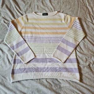 Womens Ralph Lauren Striped Pastel 100% Cotton Boat Neck Sweater, Med